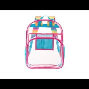 Clear backpack with rainbow straps